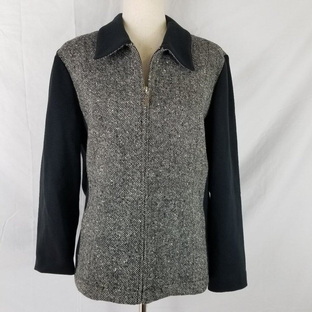 Liz Claiborne Sport Wool Tweed Jacket Knit Sleeve Zip Front Lined Mint! Size 14P